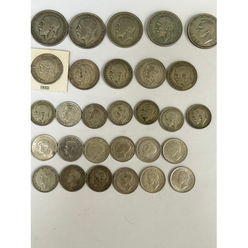 95 - Pre 1947 British silver coins including Florins 1925, 1935 f, 1936, 1936 f, 1937 f, Shillings 1933 f... 