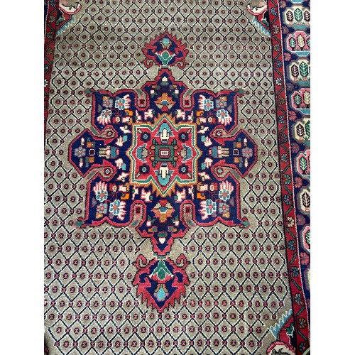 287 - Large Vintage Persian Hamadan carpet with central medallion in reds and blue against a paler field. ... 