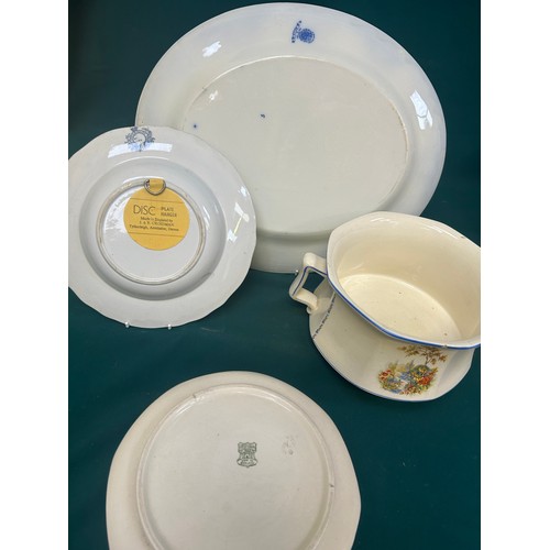 441 - Pair of octagonal chamber pots by Newhall Pottery, Hanley a large blue & white meat plate by Albion ... 