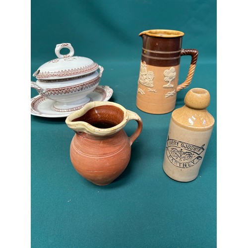 217 - Antique ceramics to include a Royal Doulton relief moulded stoneware jug, a small terracotta and sli... 