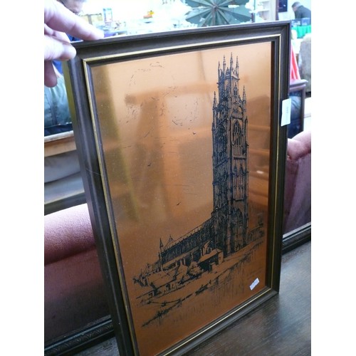 480 - FRAMED COPPER PICTURE OF BOSTON STUMP