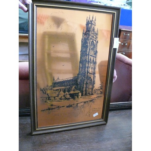 480 - FRAMED COPPER PICTURE OF BOSTON STUMP