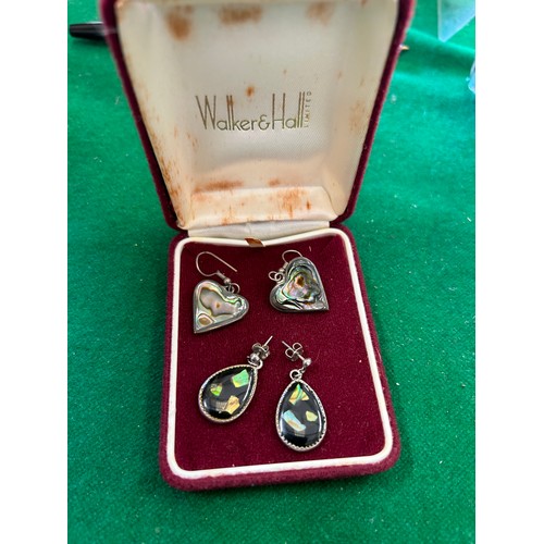 19 - PAIR OF VINTAGE ABALONE AND SILVER METAL EARRINGS - THE HEART PAIR MARKED POSS MEXICO