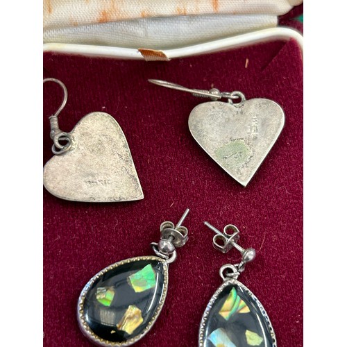 19 - PAIR OF VINTAGE ABALONE AND SILVER METAL EARRINGS - THE HEART PAIR MARKED POSS MEXICO