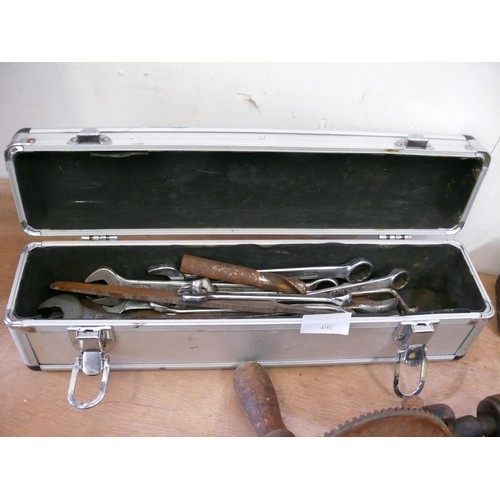 490 - SMALL FLIGHT CASE WITH CONTENTS OF SPANNERS AND OTHER TOOLS