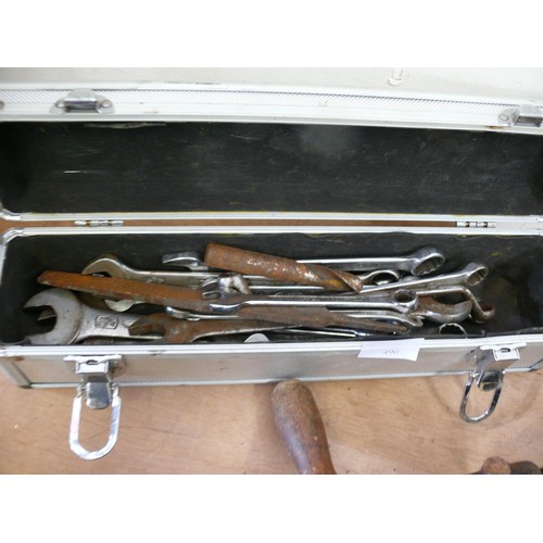 490 - SMALL FLIGHT CASE WITH CONTENTS OF SPANNERS AND OTHER TOOLS