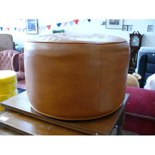 63 - VERY NICE RETRO TAN POUFFE WITH LEAF IMPRINT