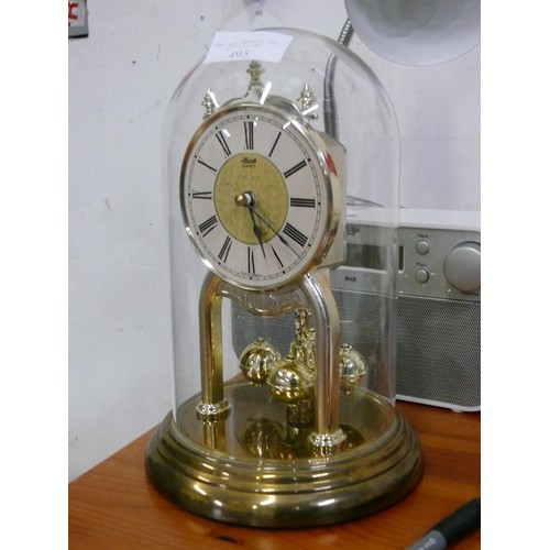 495 - GERMAN MANTLE CLOCK IN GLASS DOME