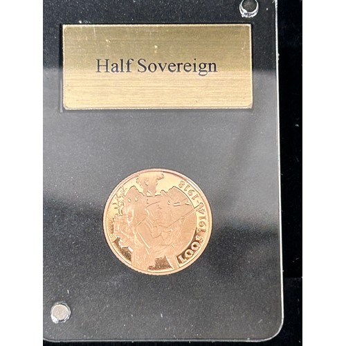 77 - A 22 Ct Gold Gibraltar Half Sovereign Proof Coin (3.99 grams) issued by The London Mint. In presenta... 