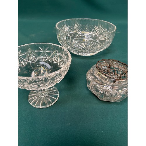 264 - A cut glass fruit bowl by Thomas Webb Stourbridge, a cut glass comport and a rose bowl with a flower... 