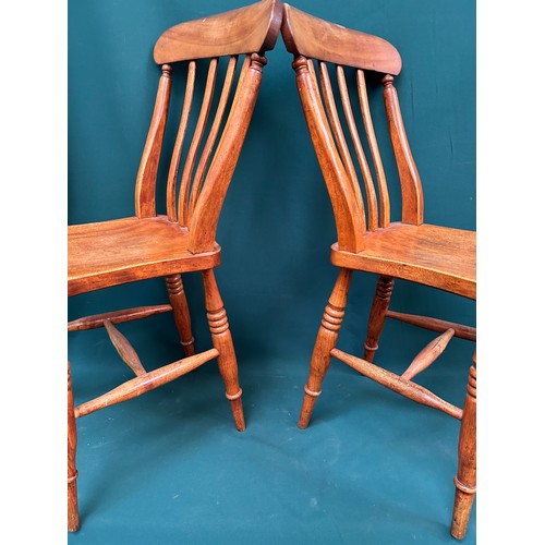 485 - Good pair of Victorian elm seated kitchen chairs with lathe backs - nice chestnut colour