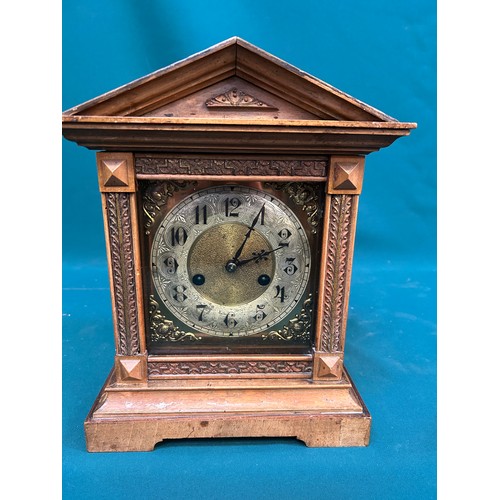 277 - Victorian walnut cased Mantel Clock by the Hamburg American Clock Company -brass and silvered face -... 