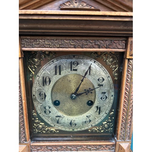 277 - Victorian walnut cased Mantel Clock by the Hamburg American Clock Company -brass and silvered face -... 