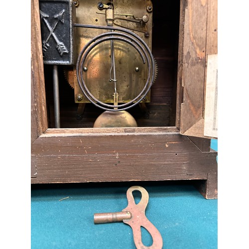 277 - Victorian walnut cased Mantel Clock by the Hamburg American Clock Company -brass and silvered face -... 