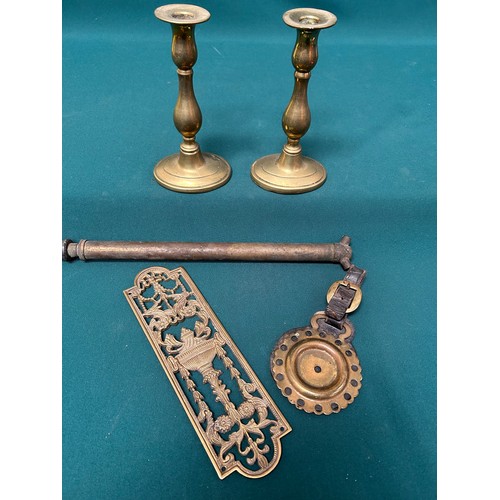 290 - Antique & Vintage Brassware comprising a pair of candlesticks with oval bases, an ornate pierced bra... 