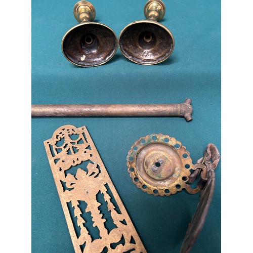 290 - Antique & Vintage Brassware comprising a pair of candlesticks with oval bases, an ornate pierced bra... 