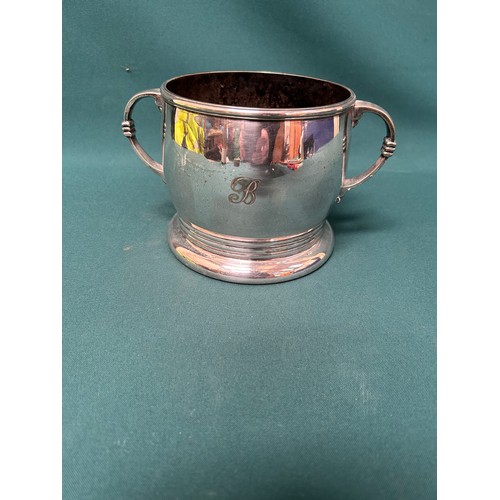 294 - An Edwardian Silver plated two handled wine cooler by Frank Cobb & Co Sheffield, with engraved “B” m... 