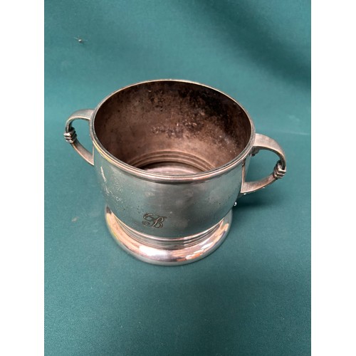 294 - An Edwardian Silver plated two handled wine cooler by Frank Cobb & Co Sheffield, with engraved “B” m... 