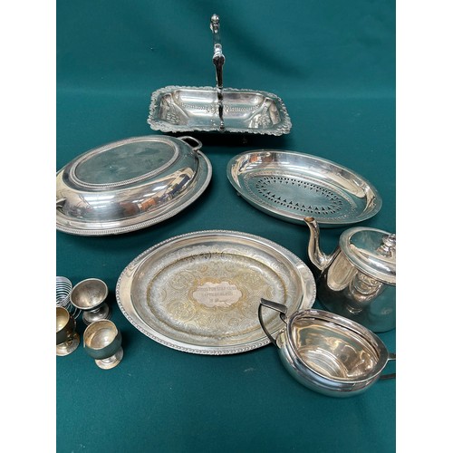 297 - Selection of vintage silver plated tableware including  tureen, serving dish with pierced liner, an ... 