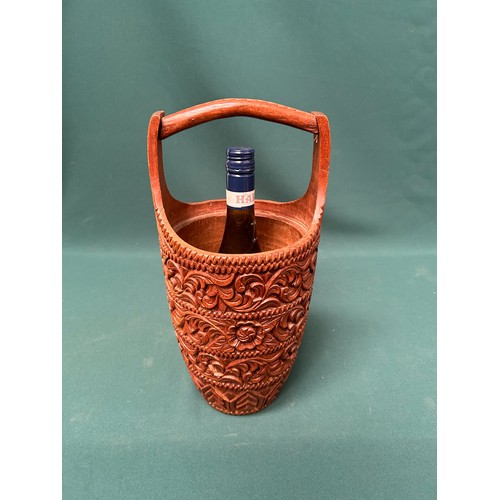 324 - 20th Century Scandinavian carved teak wood basket - or ice bucket!