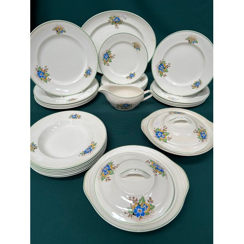 446 - 1930's Ridgway Dinner Service - yellow & blue flowers with cobweb design - 26 pieces