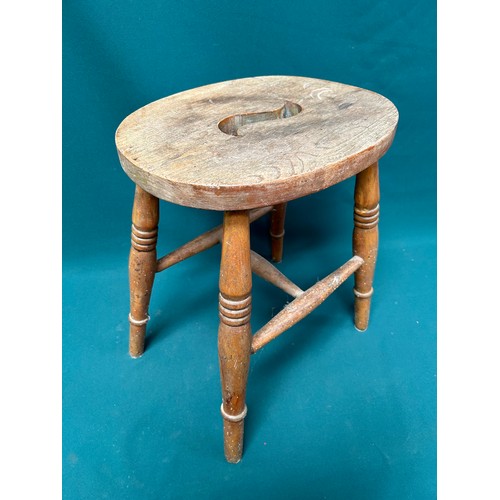 464 - Oak and Ash kitchen stool with oval seat - some worm in the legs but top good