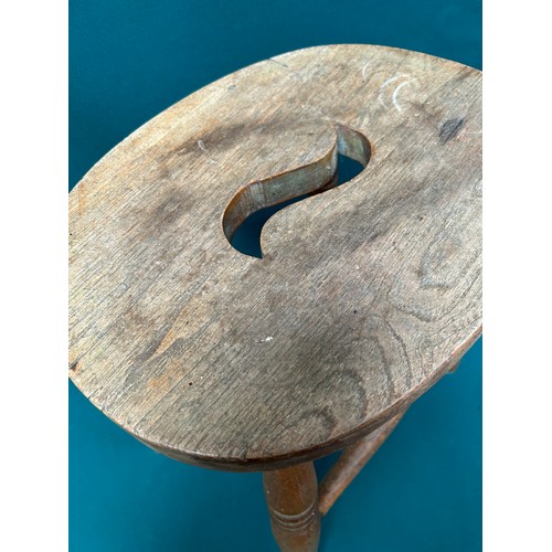 464 - Oak and Ash kitchen stool with oval seat - some worm in the legs but top good