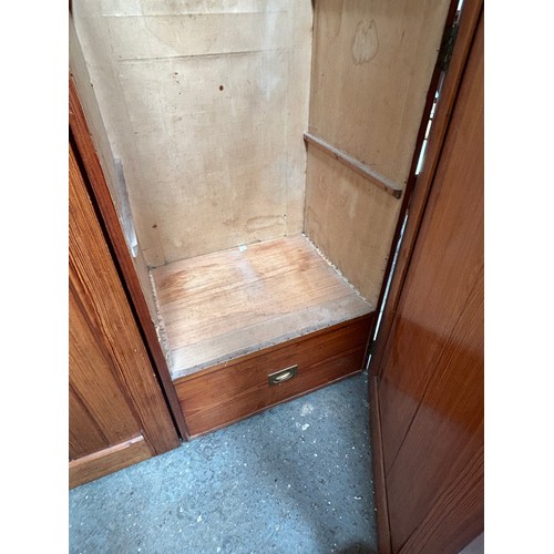 484 - Victorian pitch pine wardrobe with gothic detail in the panelling - drawer in one section. See previ... 