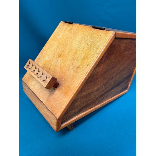 496 - Mid Century style teak shoe shine box with carved handle