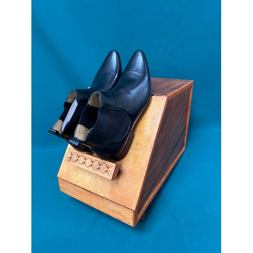 496 - Mid Century style teak shoe shine box with carved handle