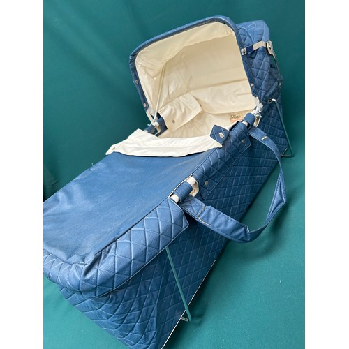 351 - A vintage blue quilt effect Carry Cot  by Pedigree - with label 