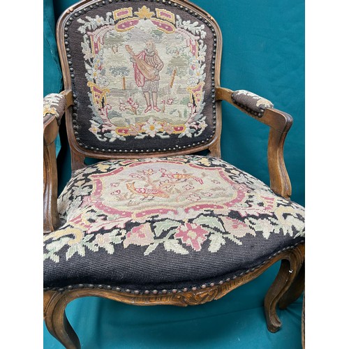 508 - Pair of French style armchairs on cabriole legs with hand worked tapestry seats and backs - circa 19... 