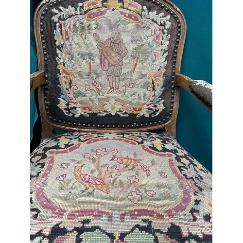 508 - Pair of French style armchairs on cabriole legs with hand worked tapestry seats and backs - circa 19... 