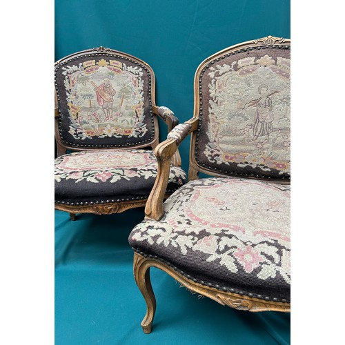 508 - Pair of French style armchairs on cabriole legs with hand worked tapestry seats and backs - circa 19... 