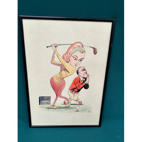 166 - Bill Mevin b1928 - Comic Artist and illustrator . Original comic drawing and watercolour of a golfer... 