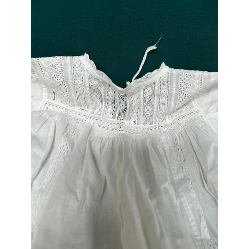 285 - Victorian cotton babies christening gown with lace and broderie anglaise