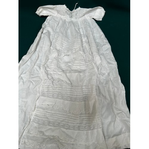 285 - Victorian cotton babies christening gown with lace and broderie anglaise