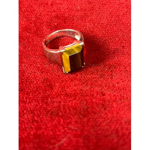 50C - Modernist style 925 silver ring with square cut tiger's eye stone - 7.8 grams, size U