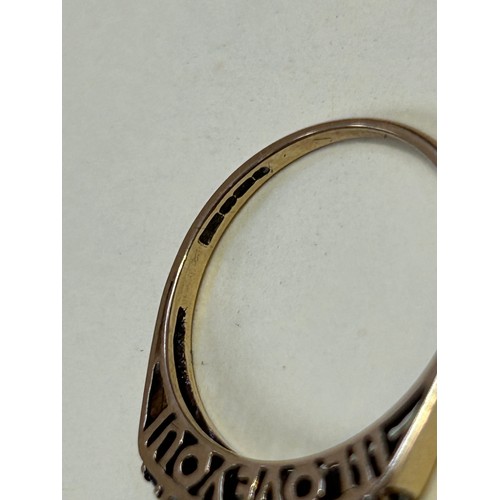 50D - 9ct Gold half eternity ring set with 3 diamonds and 4 sapphires raised on a pierced gallery spelling... 