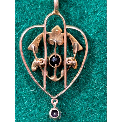 50A - An antique Art Nouveau style pendant with two amethysts and 14 seed pearls on a 9ct gold chain - 3.6... 