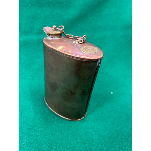 111 - Early 20th Century copper half pint hot water flask with screw top - probably a campaign piece / WW1... 