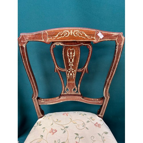 425 - Two Edwardian side chairs one with inlaid back, the other upholstered back with carved top rail, pro... 