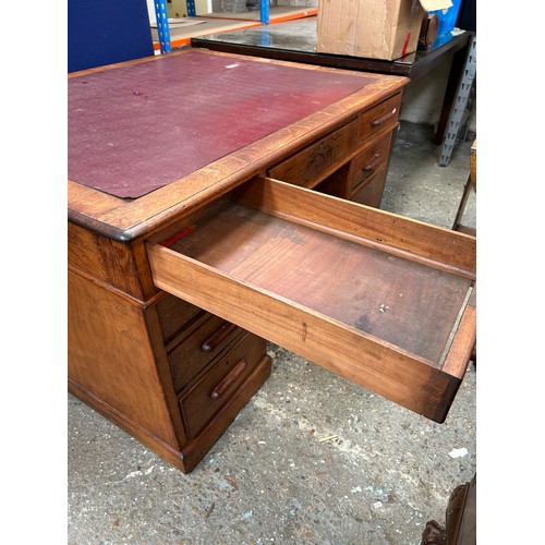 424 - Early 20th Century Oak twin pedestal partner’s desk. Very deep 43” front to back x 54” wide