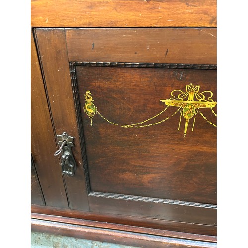 506 - Edwardian Mahogany bookcase cabinet with leaded glass doors - stencilled decoration to bottom doors.