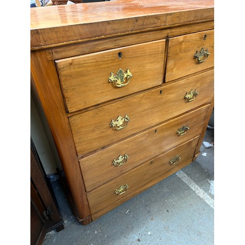 509 - Victorian pale walnut two over three chest of drawers with brass handles