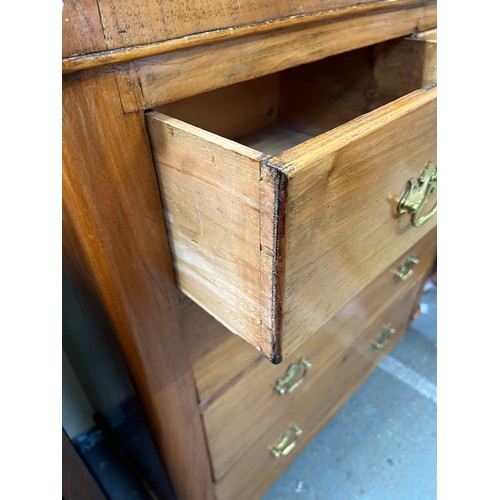 509 - Victorian pale walnut two over three chest of drawers with brass handles