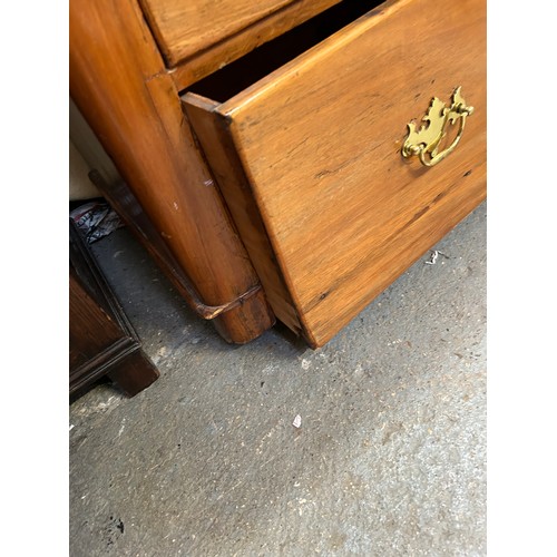 509 - Victorian pale walnut two over three chest of drawers with brass handles