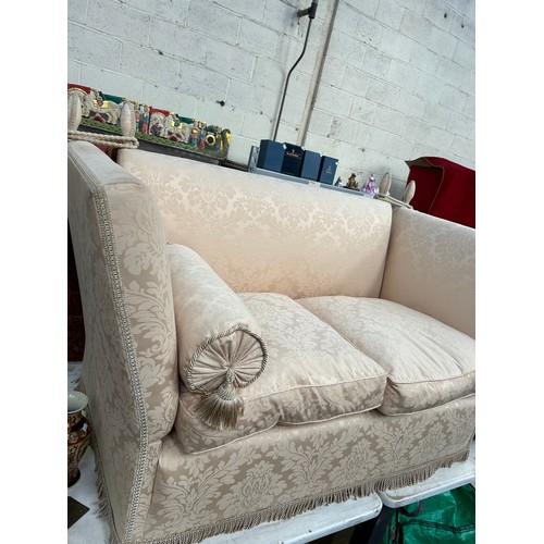 519 - A good quality Knole style two seater sofa - traditionally upholstered in stone coloured damask fabr... 