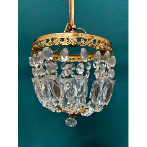 308 - 1930's style crystal light fitting with large square faceted lustres - all complete - drop from ceil... 