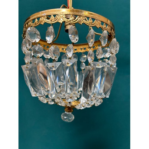 308 - 1930's style crystal light fitting with large square faceted lustres - all complete - drop from ceil... 